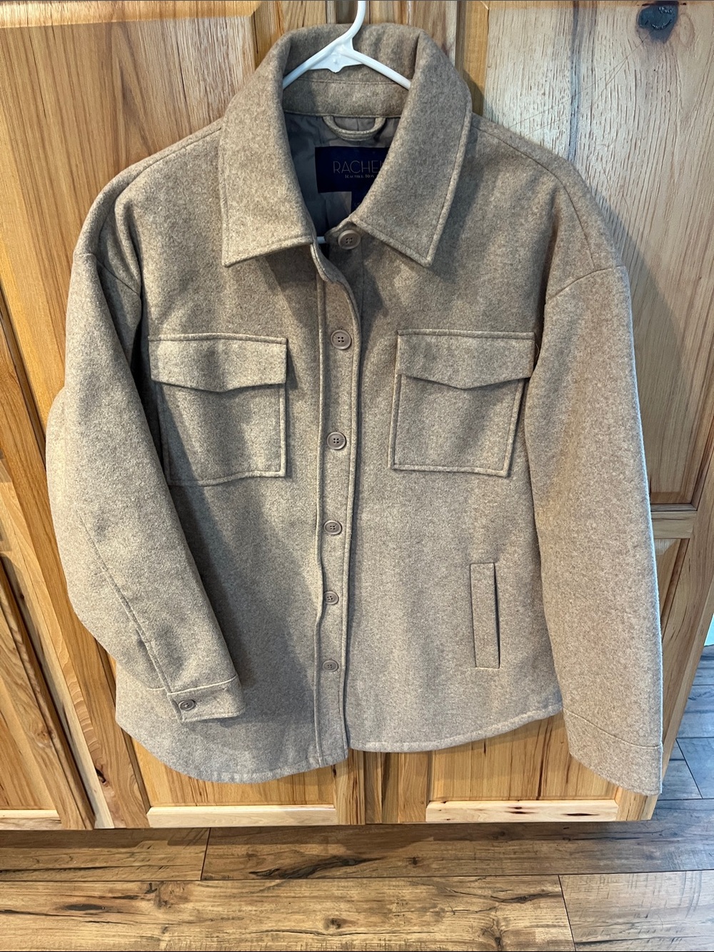 Rachel/Rachel Roy Lined Tan Utility Jacket with Chest Flap Pockets, size L - EUC